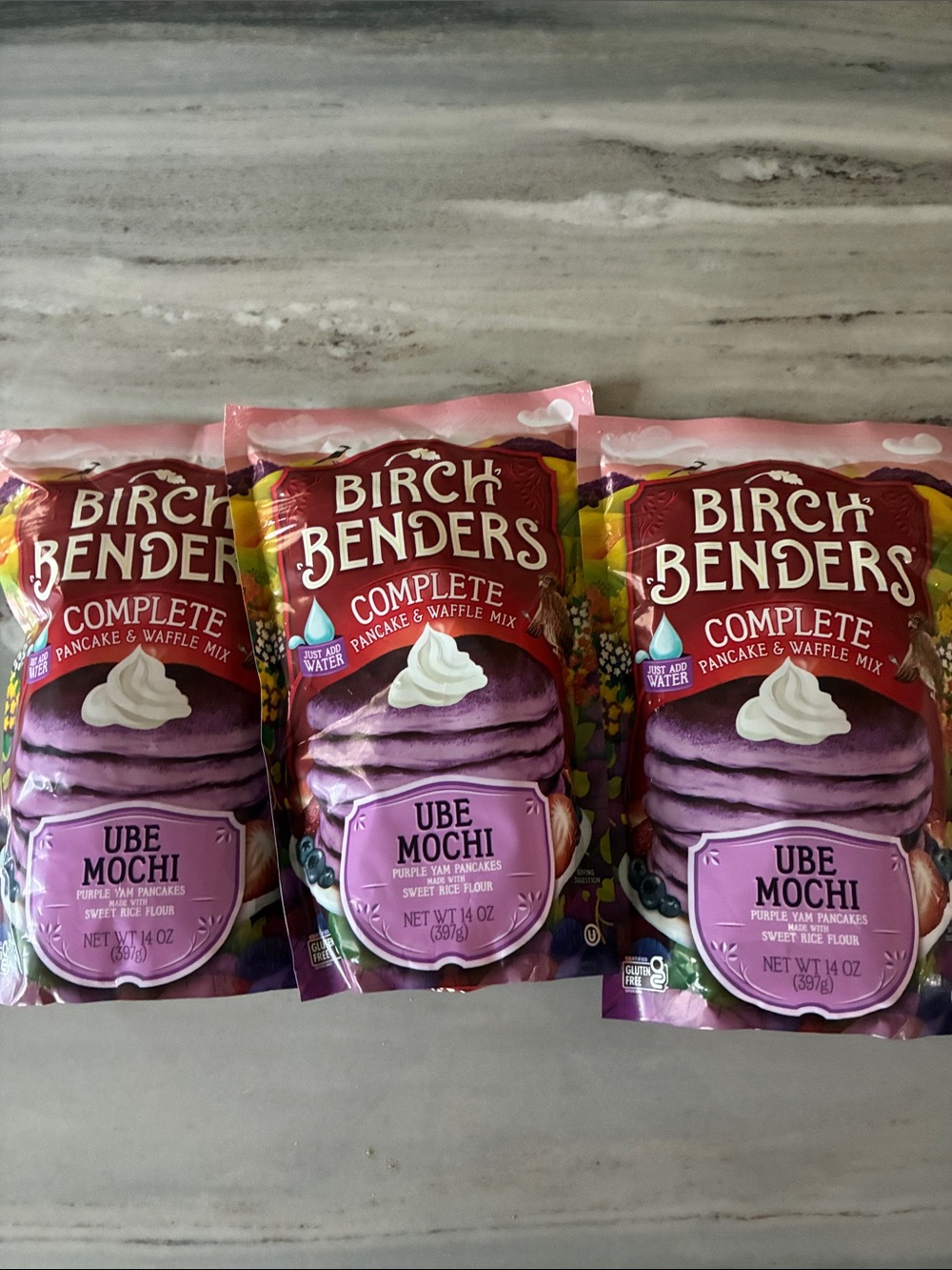 Ube Mochi Complete Pancake & Waffle Mix - Purple 3 packages. Just expired. New.